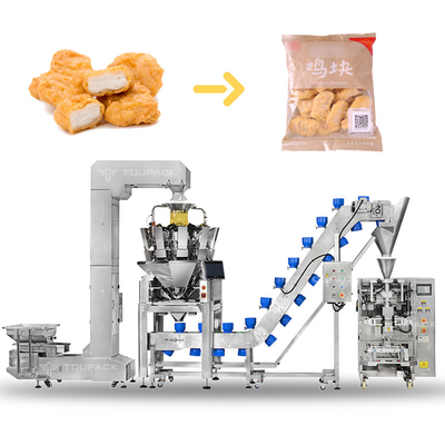 60bpm स्वचालित पैकेजिंग प्रणाली बैग जमे हुए खाद्य मांस के बॉल चिकन पैर नूगेट्स पैकिंग मशीन