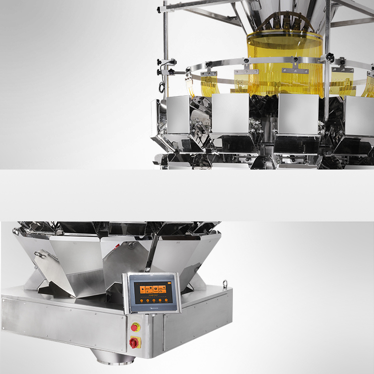 14 सिर के लिए उच्च गति स्वचालित पाउच सलाद पैकेजिंग मशीन मल्टीहेड वेजर सूखे फल पैकिंग मशीन