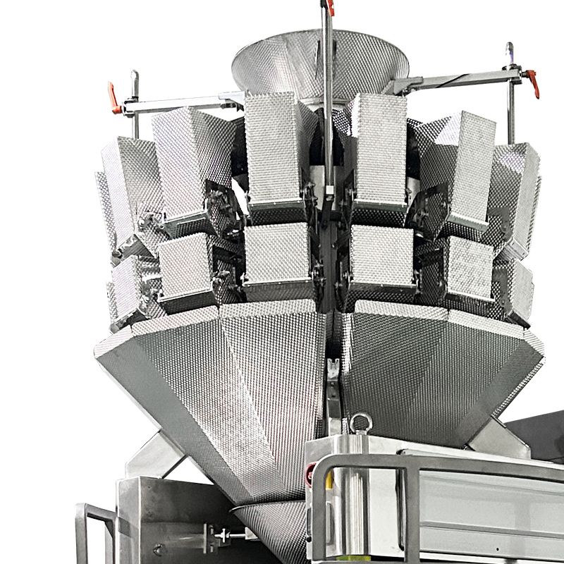 मल्टीहेड वेइजर अनार नेट बैग क्लिपिंग मशीन अदरक प्याज लहसुन मेश बैग पैकेजिंग मशीन