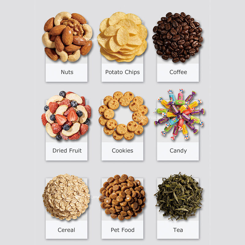 चिप्स नट्स कैंडी ग्रैन्यूल्स 5-200 ग्राम के लिए स्वचालित स्नैक फूड वेइंग और पैकिंग मशीन हाई स्पीड डिजिटल सेंसर पैकेजिंग लाइन