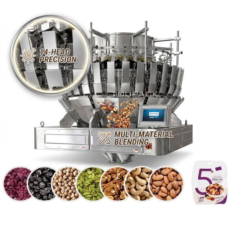 10-14 हेड स्टेनलेस स्टील ग्रेन्युल मल्टीहेड वेजर मशीन टच स्क्रीन डिस्प्ले सिस्टम के साथ